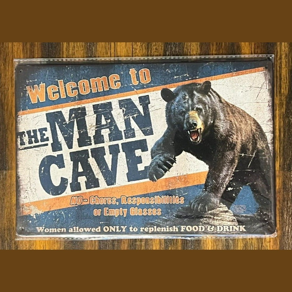Welcome To The Man Cave Grizzly Bear Vintage Novelty Metal Sign 8" x 12" NEW! Home & Garden:Home Décor:Plaques & Signs Style Your Walls